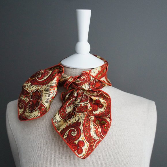 Red & Gold Paisley Vintage Neck Scarf or Pocket Square - Picture 2 of 13